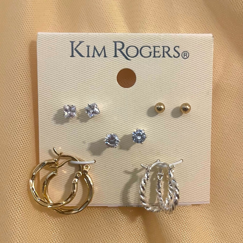 NWT Kim Rogers Set of 5 Pair Silver & Gold Hoop / Stud Earrings